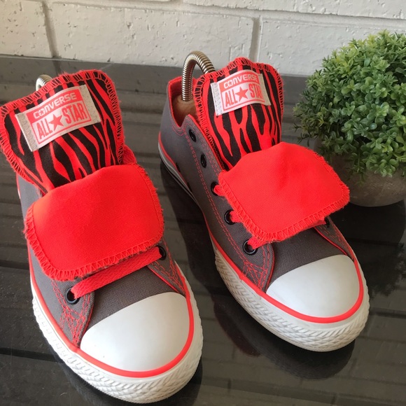 Converse Double Tongue Grey Orange Animal Print Junior Size 3 - Picture 2 of 13